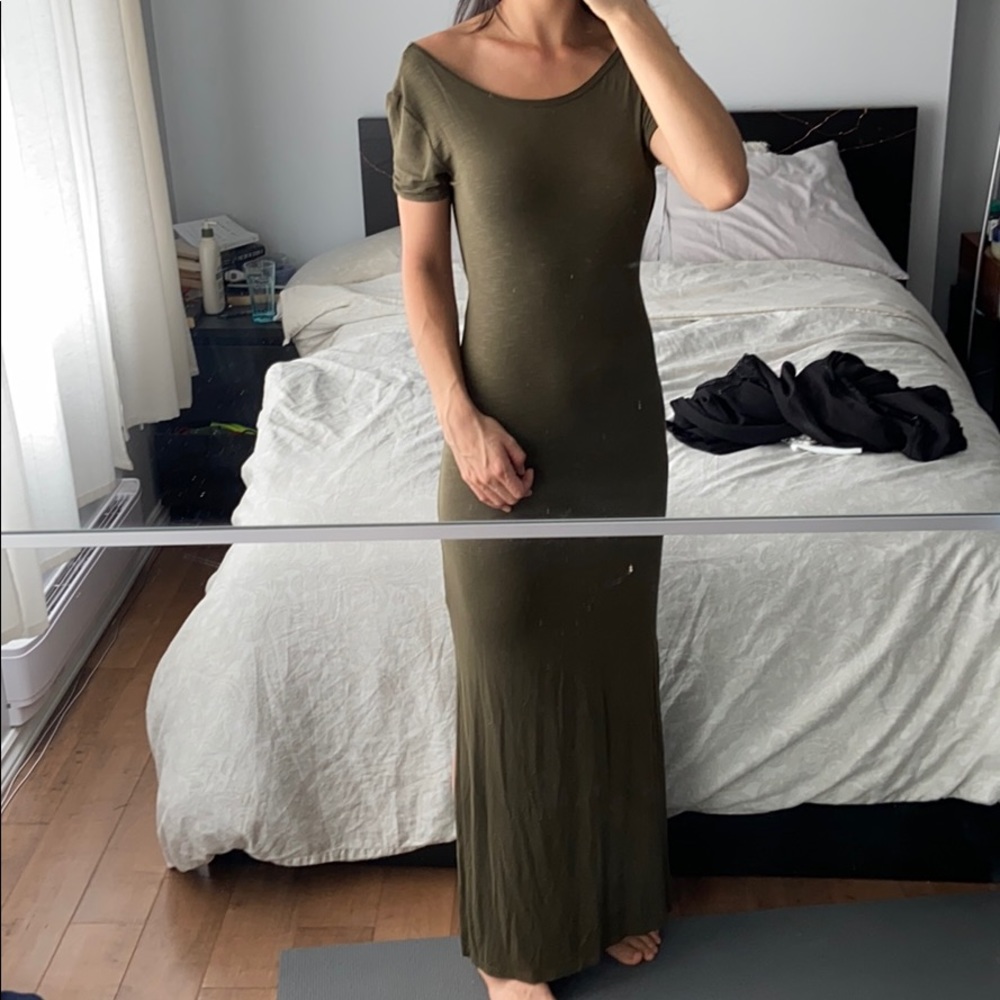 Topshop olive green twist back maxi dress, size 6